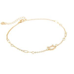 Cat Gold Tone Anklet With Cubic Zirconia 9"